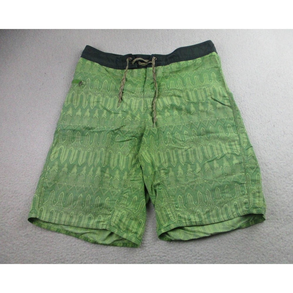 Patagonia Twenty-Threes Wavefarer Board Shorts Mens M Green Geometric Beach Surf